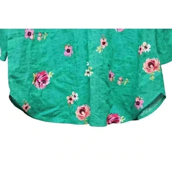 NWT Van Heusen Blouse Womens Size Medium Kelly Green Floral Cotton Tunic V-Neck - Picture 11 of 11